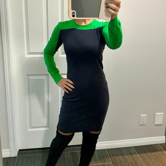 Michael Kors chic Knit navy/green sweater dress with gold zipper size x/s - Picture 8 of 9